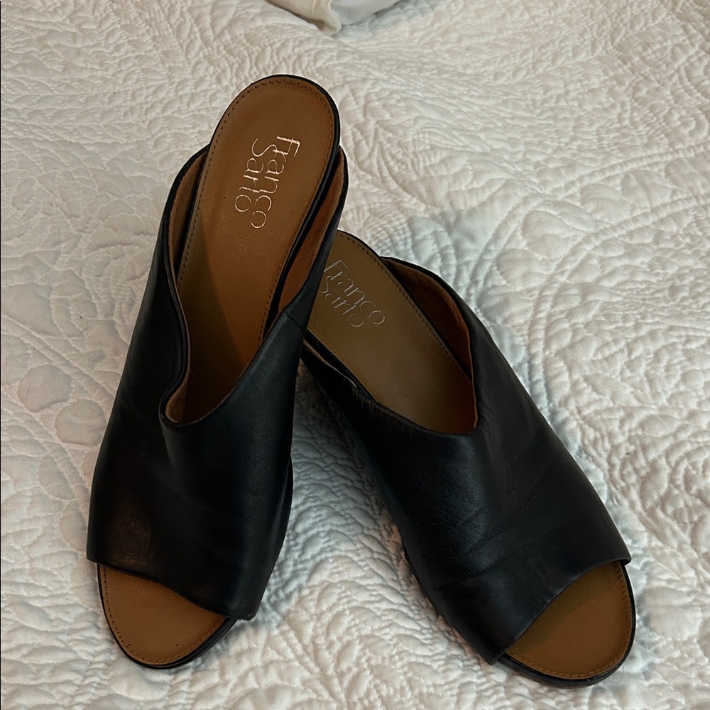 Franco Sarto Black Leather Mules